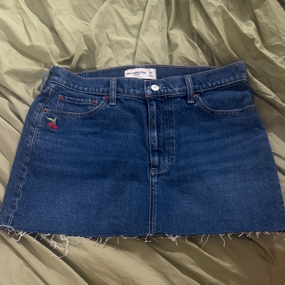 Abercrombie & Fitch Blue Denim Mini Skirt with Cherry Accent